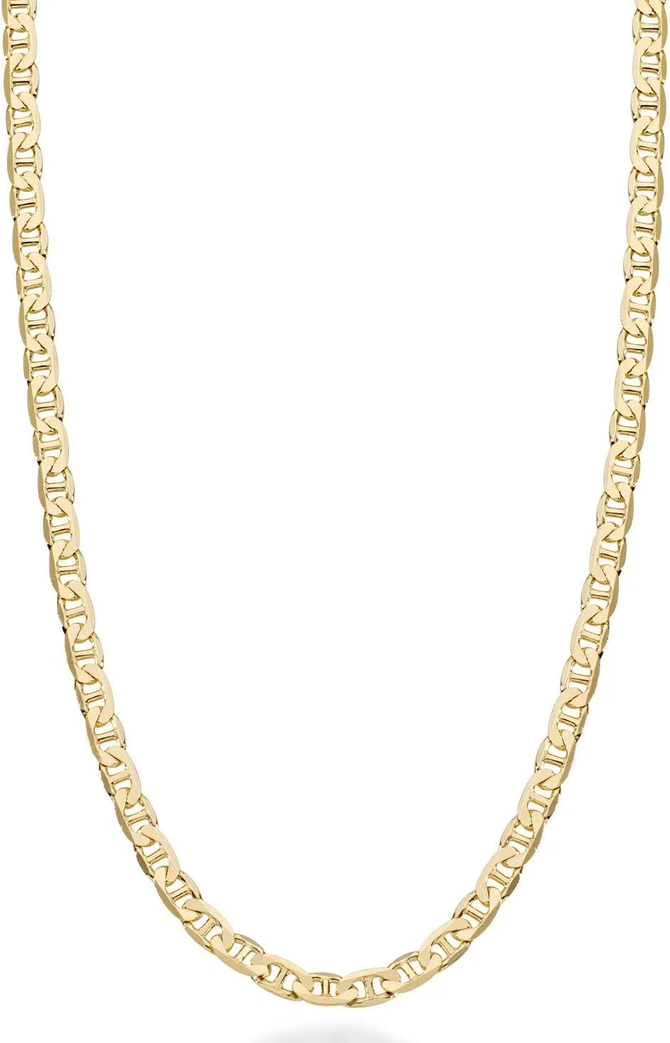 Miabella Solid 18K Gold Over Sterling Silver Italian 3mm, 4mm, 6mm Diamond-Cut Flat Mariner Link Chain Necklace for Men Women, 925 Italy