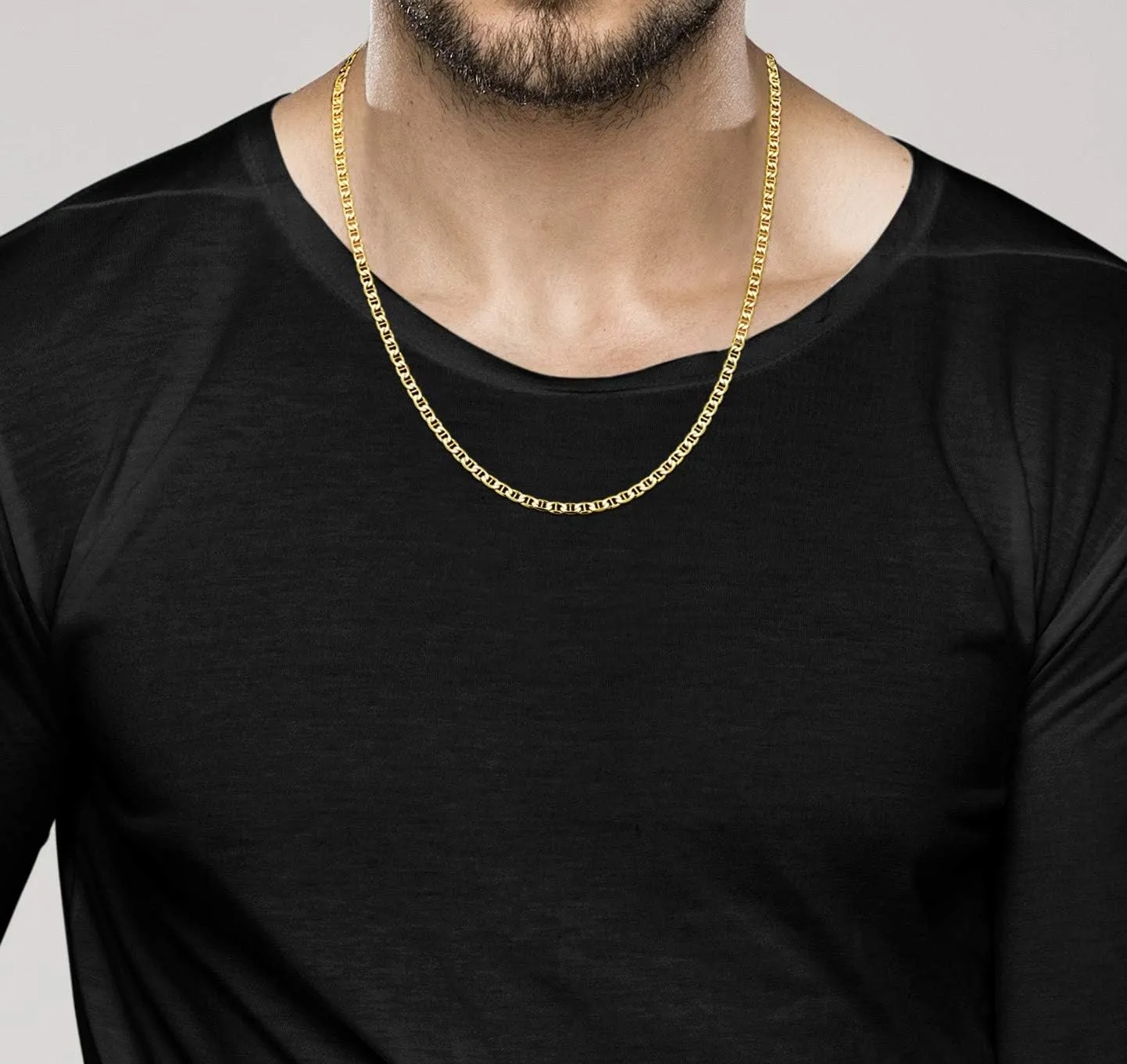 Miabella Solid 18K Gold Over Sterling Silver Italian 3mm, 4mm, 6mm Diamond-Cut Flat Mariner Link Chain Necklace for Men Women, 925 Italy