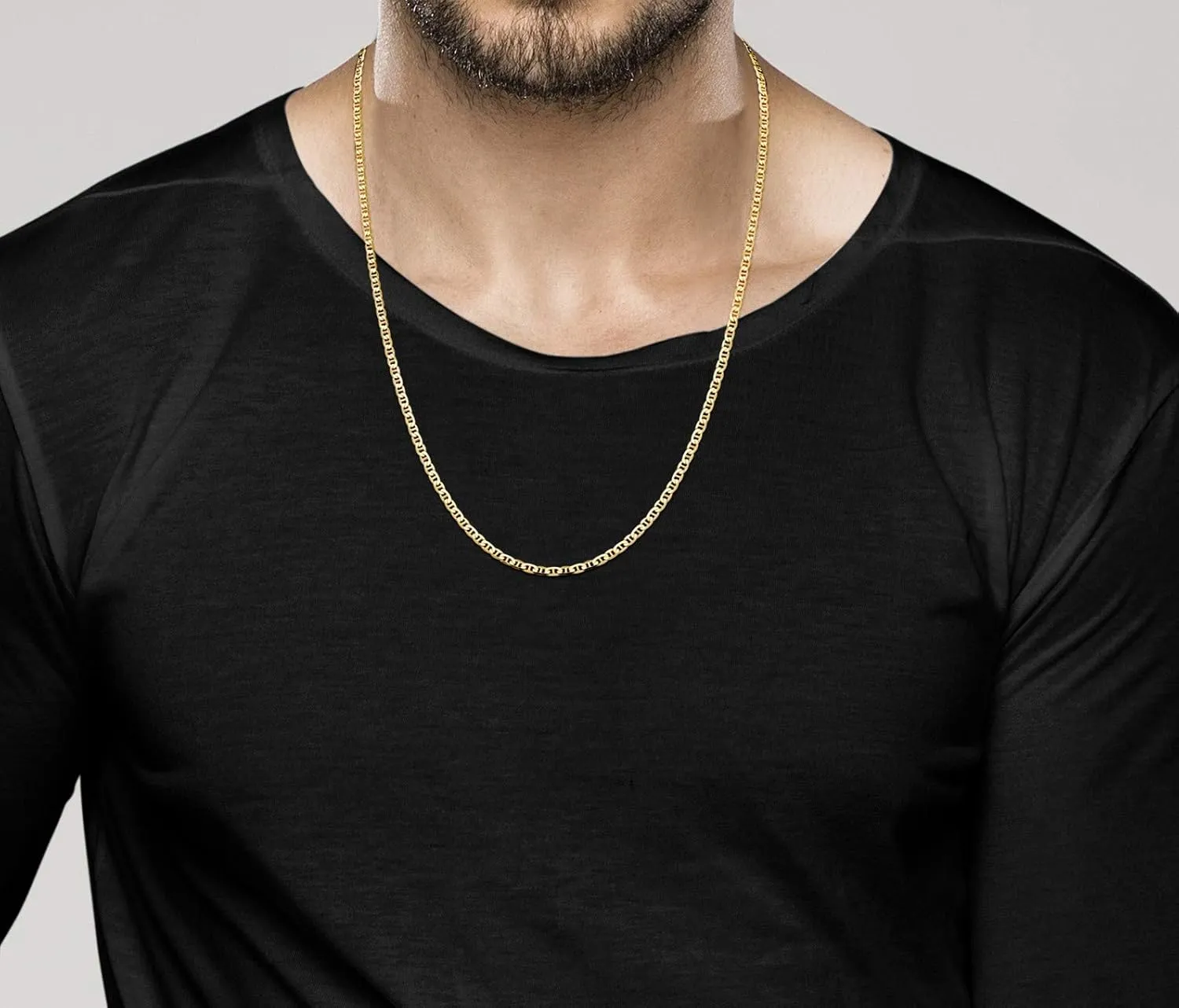 Miabella Solid 18K Gold Over Sterling Silver Italian 3mm, 4mm, 6mm Diamond-Cut Flat Mariner Link Chain Necklace for Men Women, 925 Italy