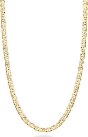 Miabella Solid 18K Gold Over Sterling Silver Italian 3mm, 4mm, 6mm Diamond-Cut Flat Mariner Link Chain Necklace for Men Women, 925 Italy