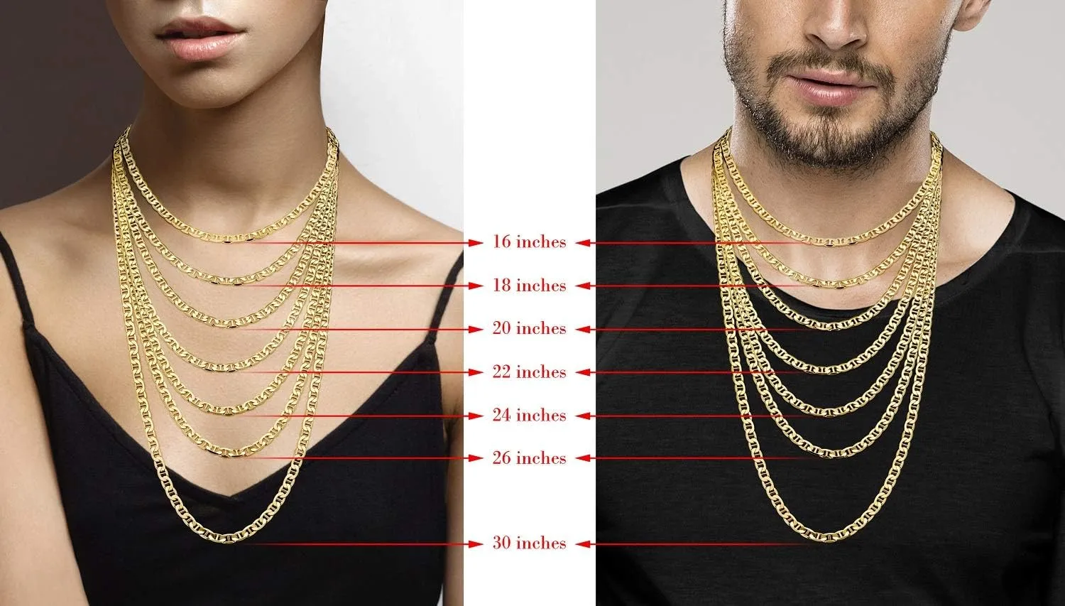 Miabella Solid 18K Gold Over Sterling Silver Italian 3mm, 4mm, 6mm Diamond-Cut Flat Mariner Link Chain Necklace for Men Women, 925 Italy