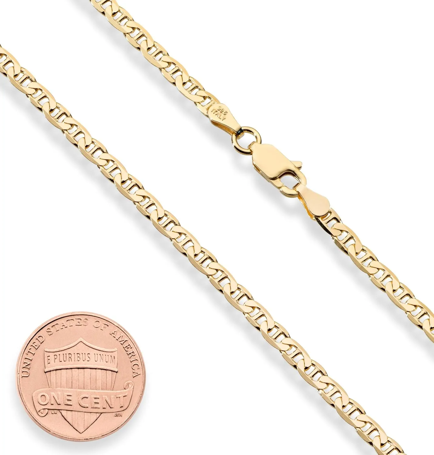 Miabella Solid 18K Gold Over Sterling Silver Italian 3mm, 4mm, 6mm Diamond-Cut Flat Mariner Link Chain Necklace for Men Women, 925 Italy