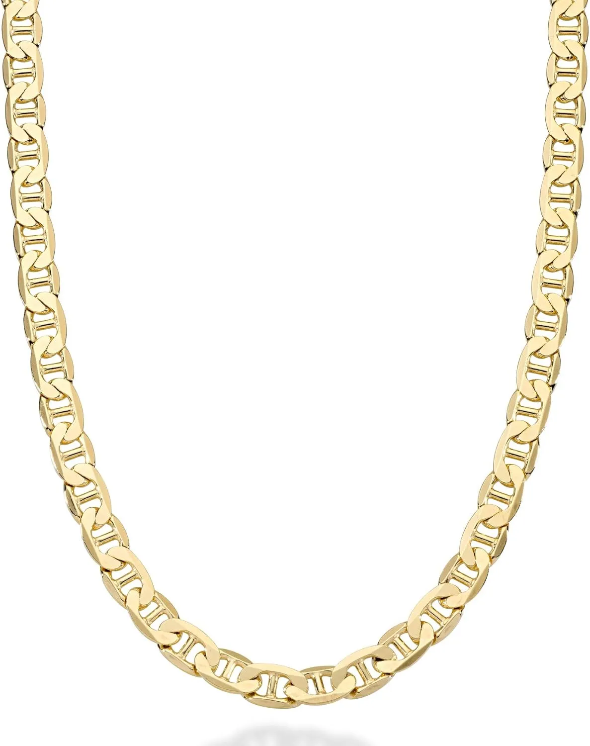 Miabella Solid 18K Gold Over Sterling Silver Italian 3mm, 4mm, 6mm Diamond-Cut Flat Mariner Link Chain Necklace for Men Women, 925 Italy