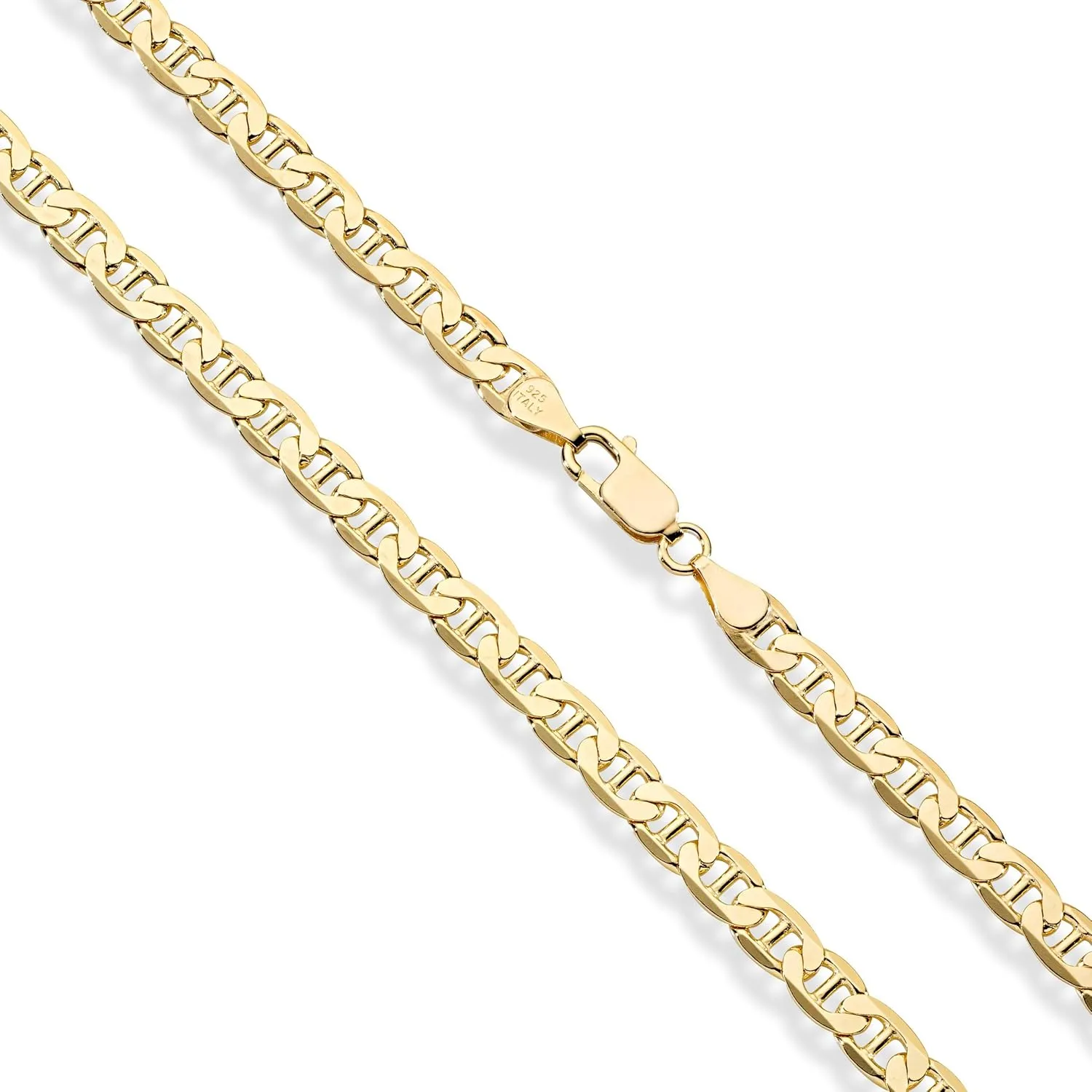 Miabella Solid 18K Gold Over Sterling Silver Italian 3mm, 4mm, 6mm Diamond-Cut Flat Mariner Link Chain Necklace for Men Women, 925 Italy