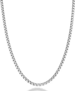 Miabella Solid 925 Sterling Silver Italian 3.5mm Square Link Round Box Chain Necklace for Women Men, Made in Italy