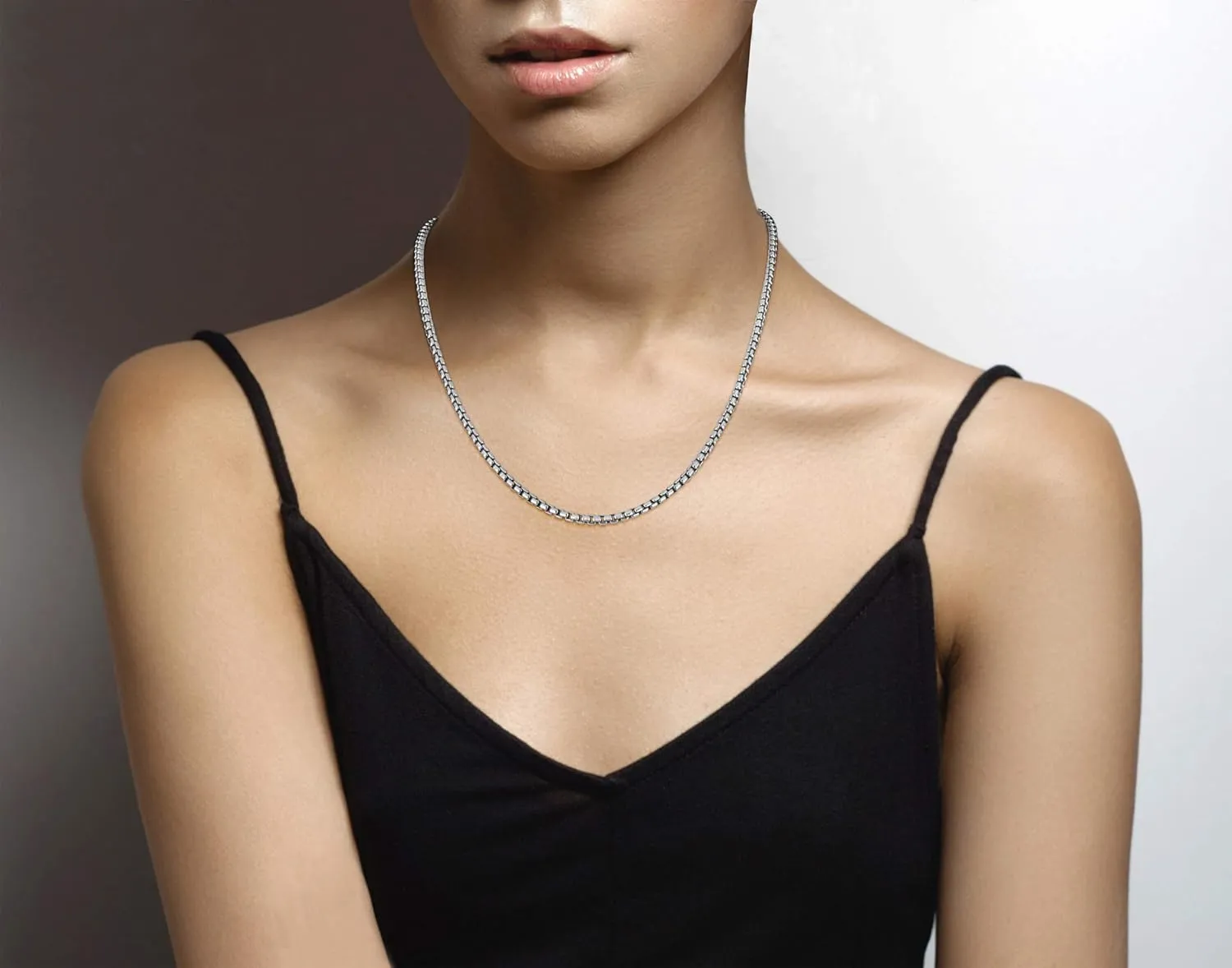 Miabella Solid 925 Sterling Silver Italian 3.5mm Square Link Round Box Chain Necklace for Women Men, Made in Italy