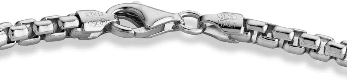 Miabella Solid 925 Sterling Silver Italian 3.5mm Square Link Round Box Chain Necklace for Women Men, Made in Italy