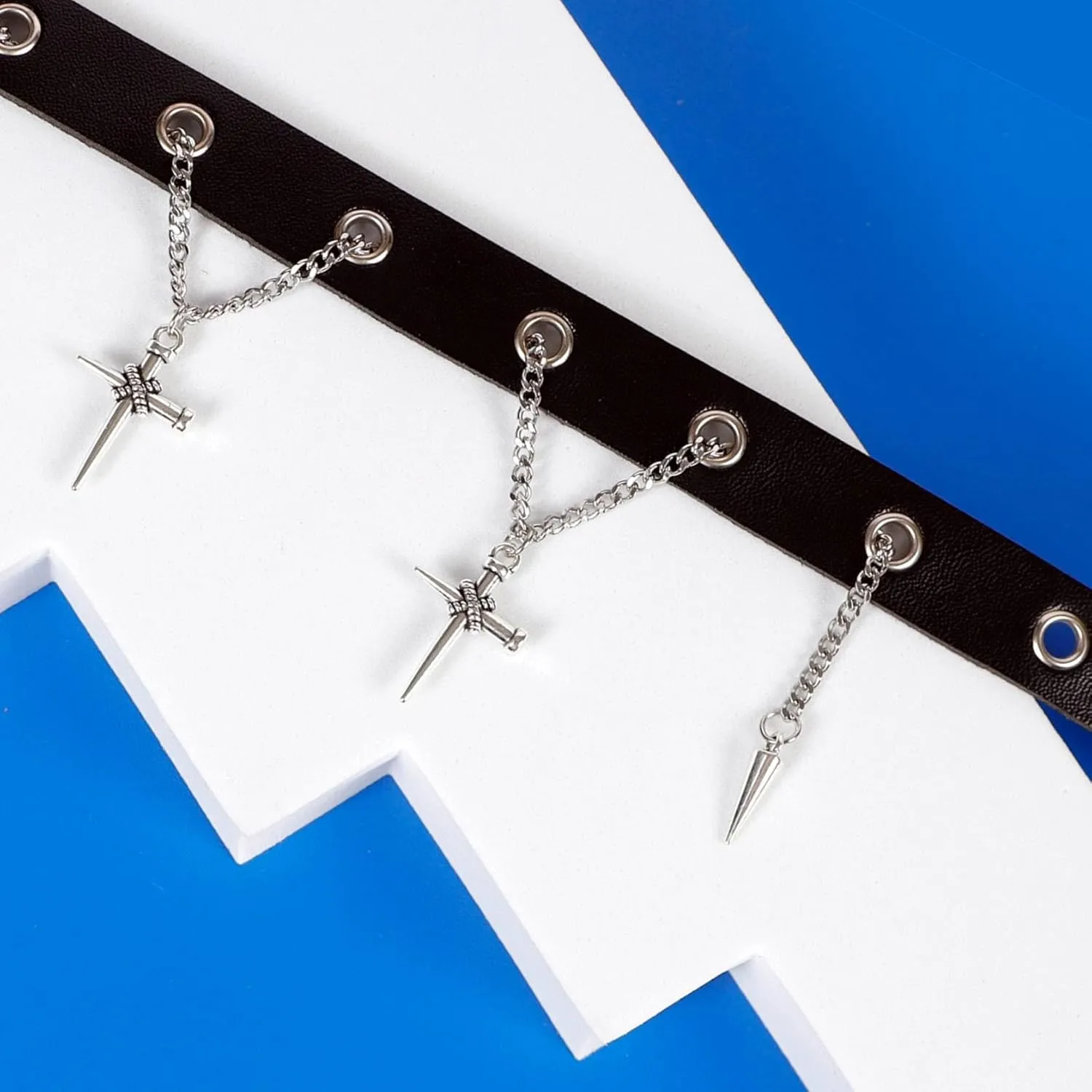 MILAKOO Pu Leather Necklace Gromment Eyelet Choker for Women Men Punk Collar Goth Emo Accessories