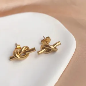 Minimalist Gold Knot Stud Earrings for Women  18K Gold Plated, Elegant and Stylish Small Metal Earrings, Timeless Jewelry for Everyday Wear and Special Occasions