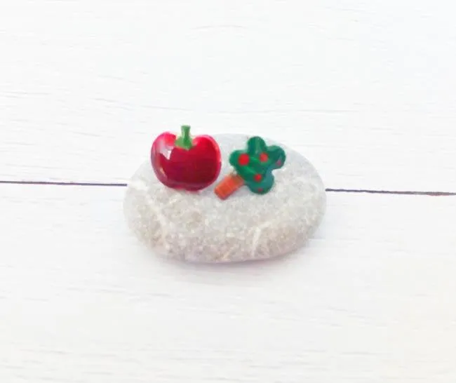 Mismatched Apple And Tree Stud Earrings, Sterling Silver Stud, Gift For Teacher