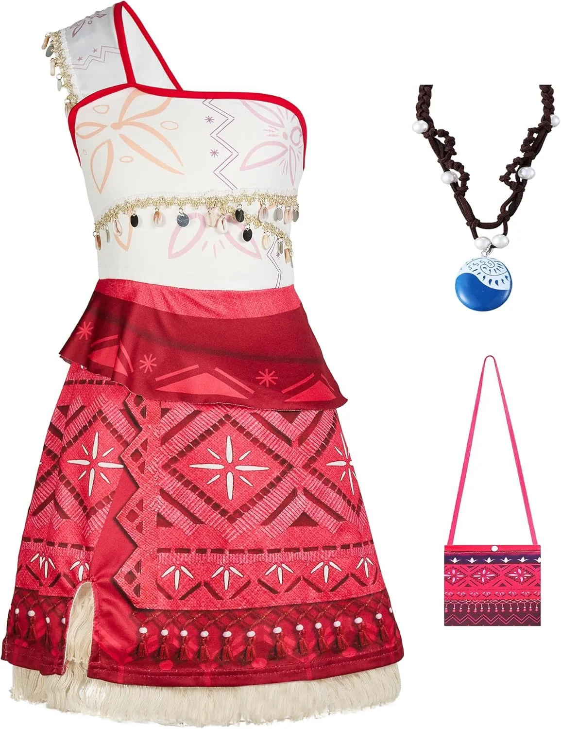 Moana Costume for Girls Kids Princess Sleeveless Dress up Party Dress Christmas Holiday Role Play Costume with Necklace & Bag