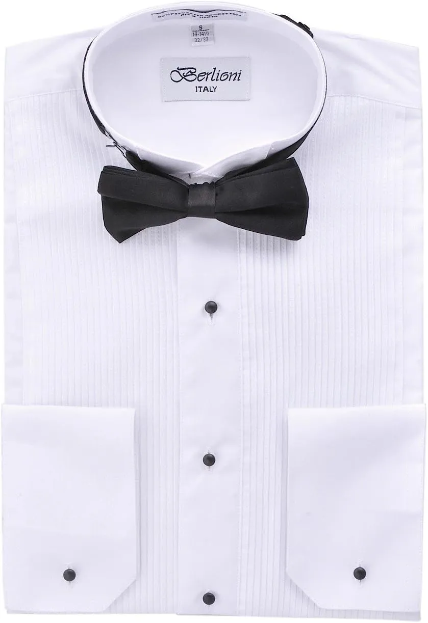 Modern Mens Cufflink Convertible White Tuxedo Dress Shirt   Black Bowtie
