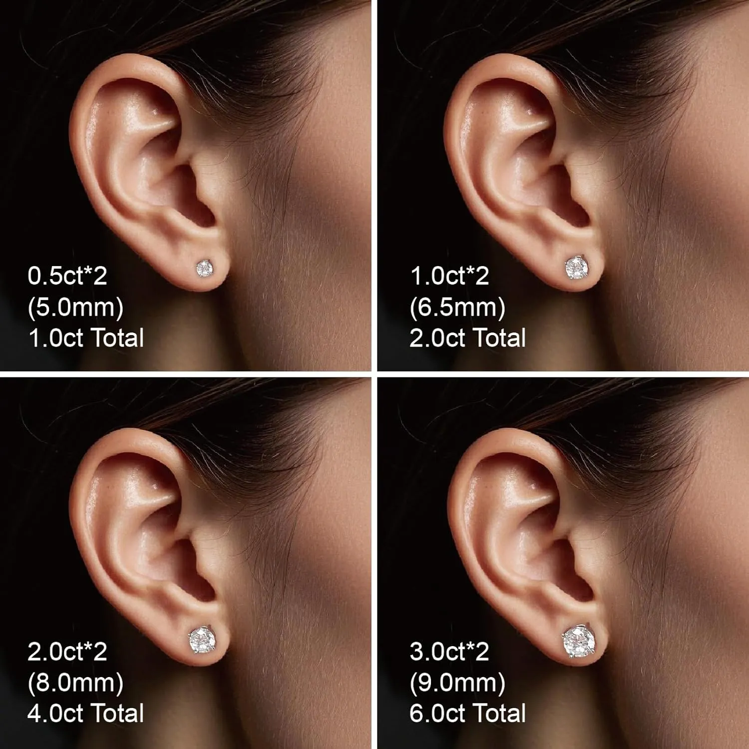 Moissanite Earrings Studs, 0.5-3ct D Color Round Cut Lab Grown Diamond Earrings Studs, 18K Gold Plated 925 Sterling Silver, Lightweight Hypoallergenic, Valentines Gift for Wife Women Men