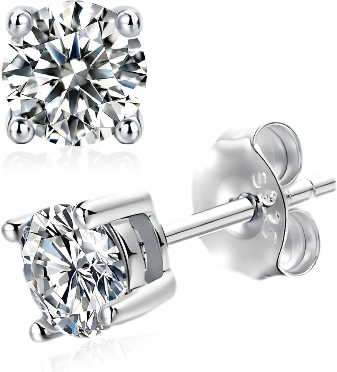 Moissanite Earrings Studs, 0.5-3ct D Color Round Cut Lab Grown Diamond Earrings Studs, 18K Gold Plated 925 Sterling Silver, Lightweight Hypoallergenic, Valentines Gift for Wife Women Men