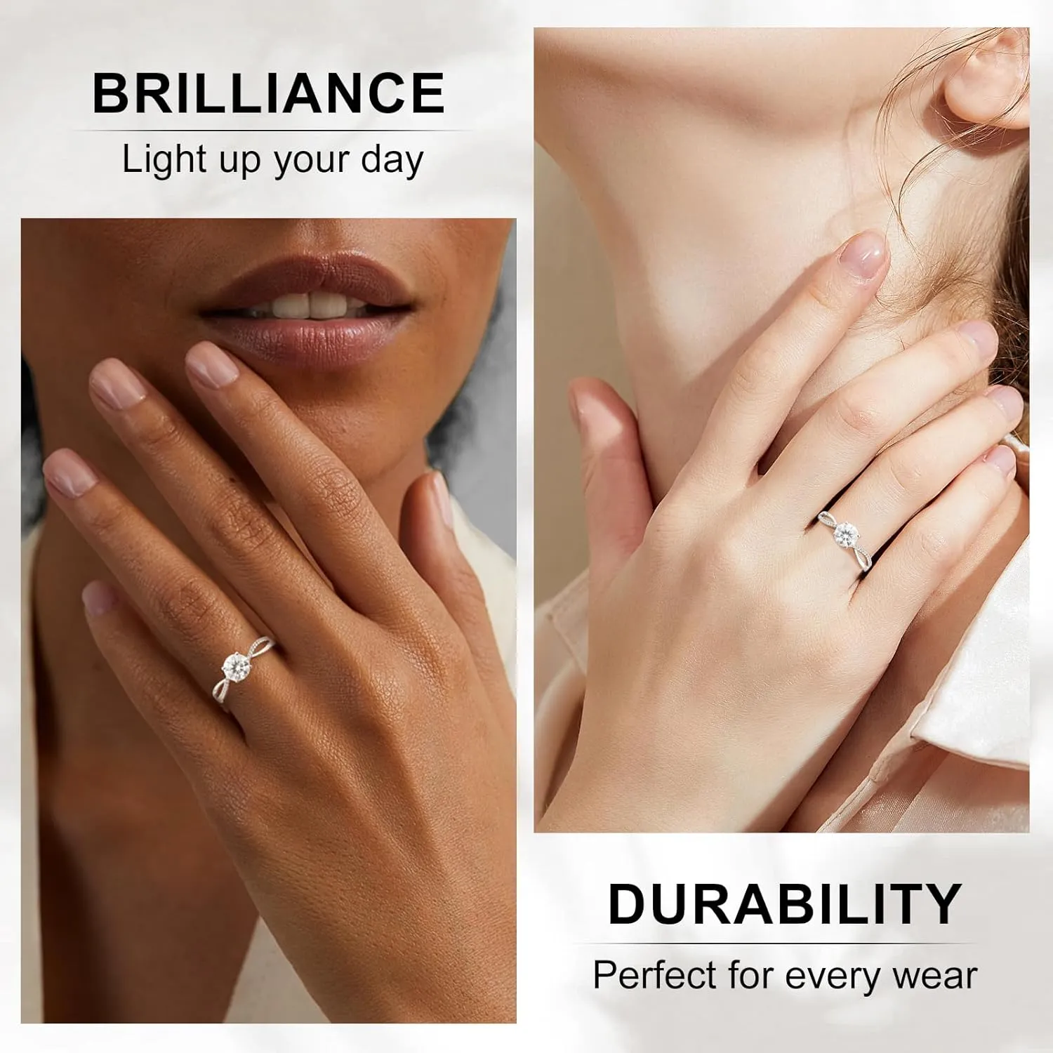 Moissanite Engagement Promise Rings for Women 1CT Women's Wedding Rings Promise Ring for Her, D Color VVS1 Clarity 925 Sterling Silver Band with 18K Gold Plated, with Ring Box & Card