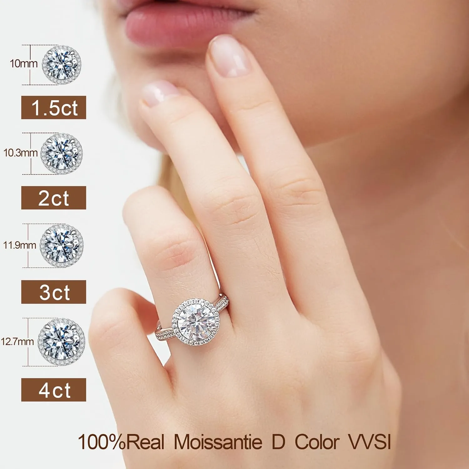 Moissanite Engagement Rings for Women 925 Sterling Silver with 18K Gold Plated Round Sparkle Rings for her D Color VVS1 Clarity Wedding Band Moissanite Ring 1.5/2/3/4CT