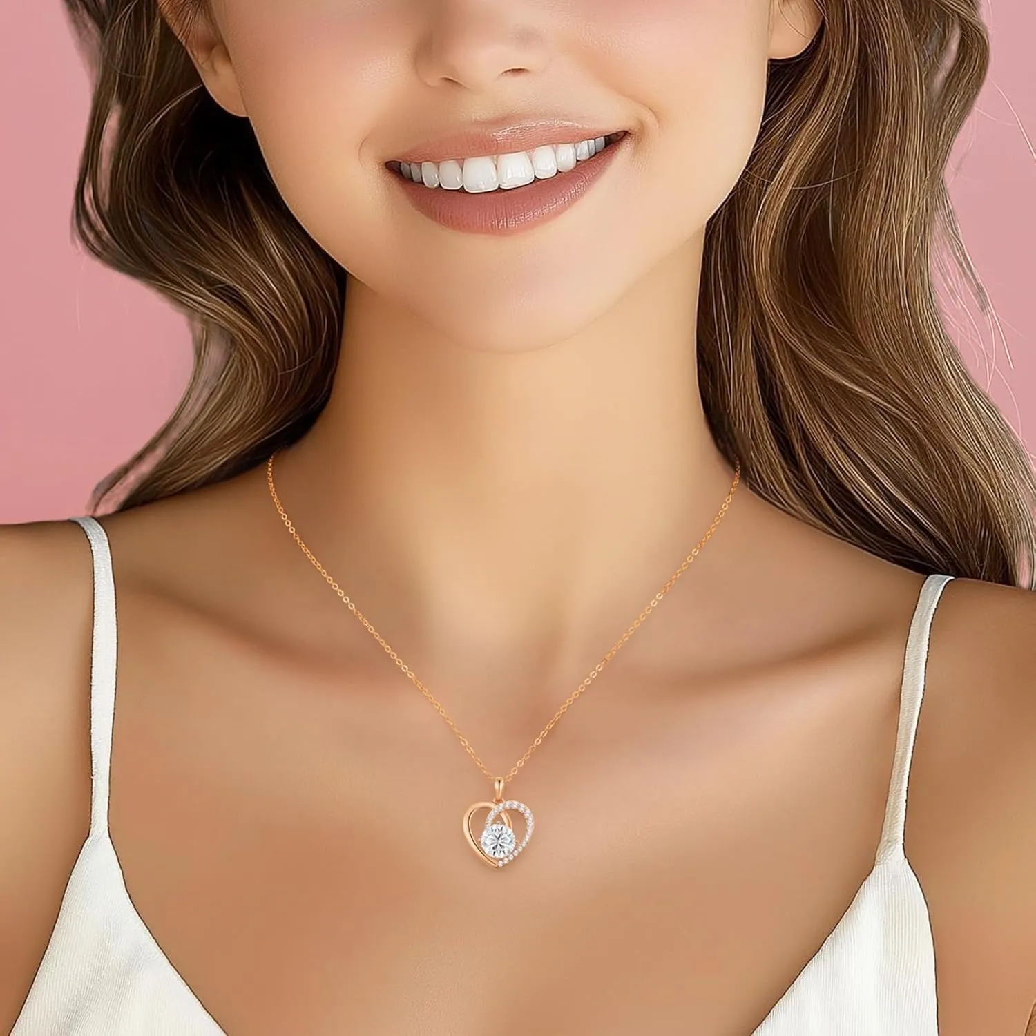 Moissanite Heart Pendant Necklaces,925 Sterling Silver Gold Plating,Anniversary,Birthday Fine Jewelry Gifts for Wife Her Mom Girlfriend