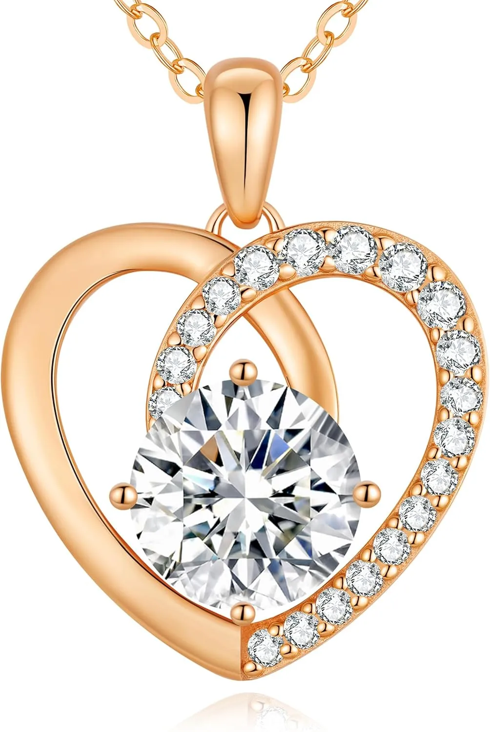 Moissanite Heart Pendant Necklaces,925 Sterling Silver Gold Plating,Anniversary,Birthday Fine Jewelry Gifts for Wife Her Mom Girlfriend