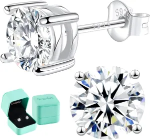 Moissanite Stud Earrings, 0.63.0ct Lab Created Diamond Earrings for Women & Men, D Color VVS1 Clarity, 925 Sterling Silver, 14K White Gold Plated, Hypoallergenic Solitaire Studs Jewelry Gift