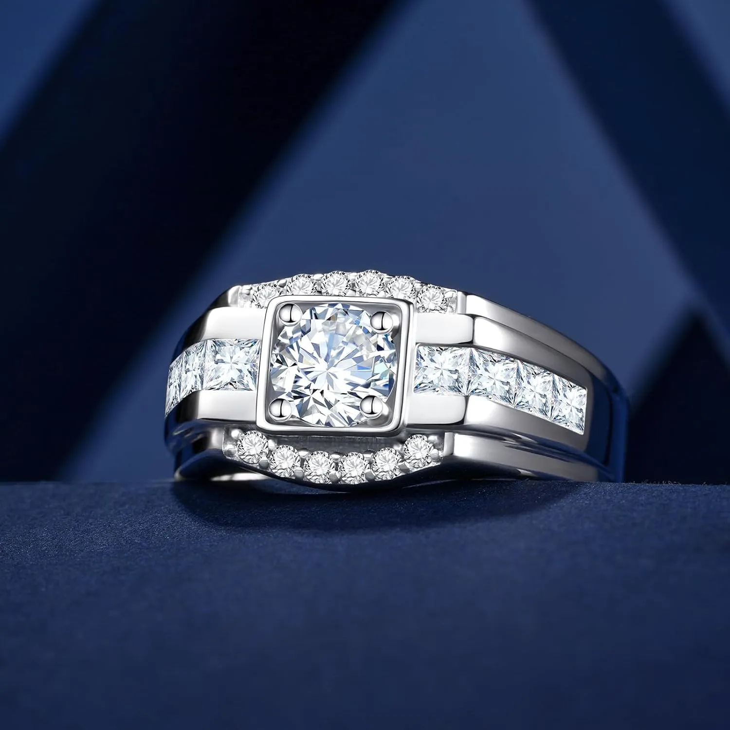 Moissanite Wedding Rings for Men Engagement Band Engraved I Love You/Yes I Do 925 Sterling Silver Cubic Zirconia Promise Ring Round Cut 0.8CT D Color Anniversary Presents Size 8-12
