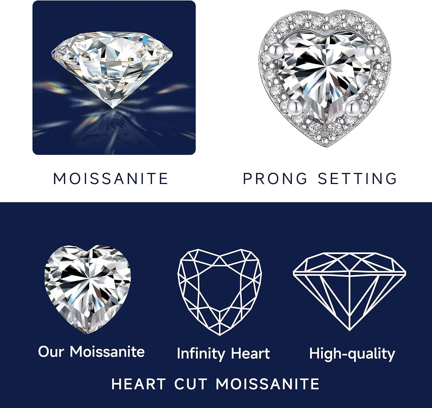 MomentWish Heart Necklace for Women, 1 Carat Simulated Moissanite Necklace for Her 925 Sterling Silver Halo Pendant Anniversary Valentine's Day Birthday Gifts for Mom Wife Girlfriend-Heart