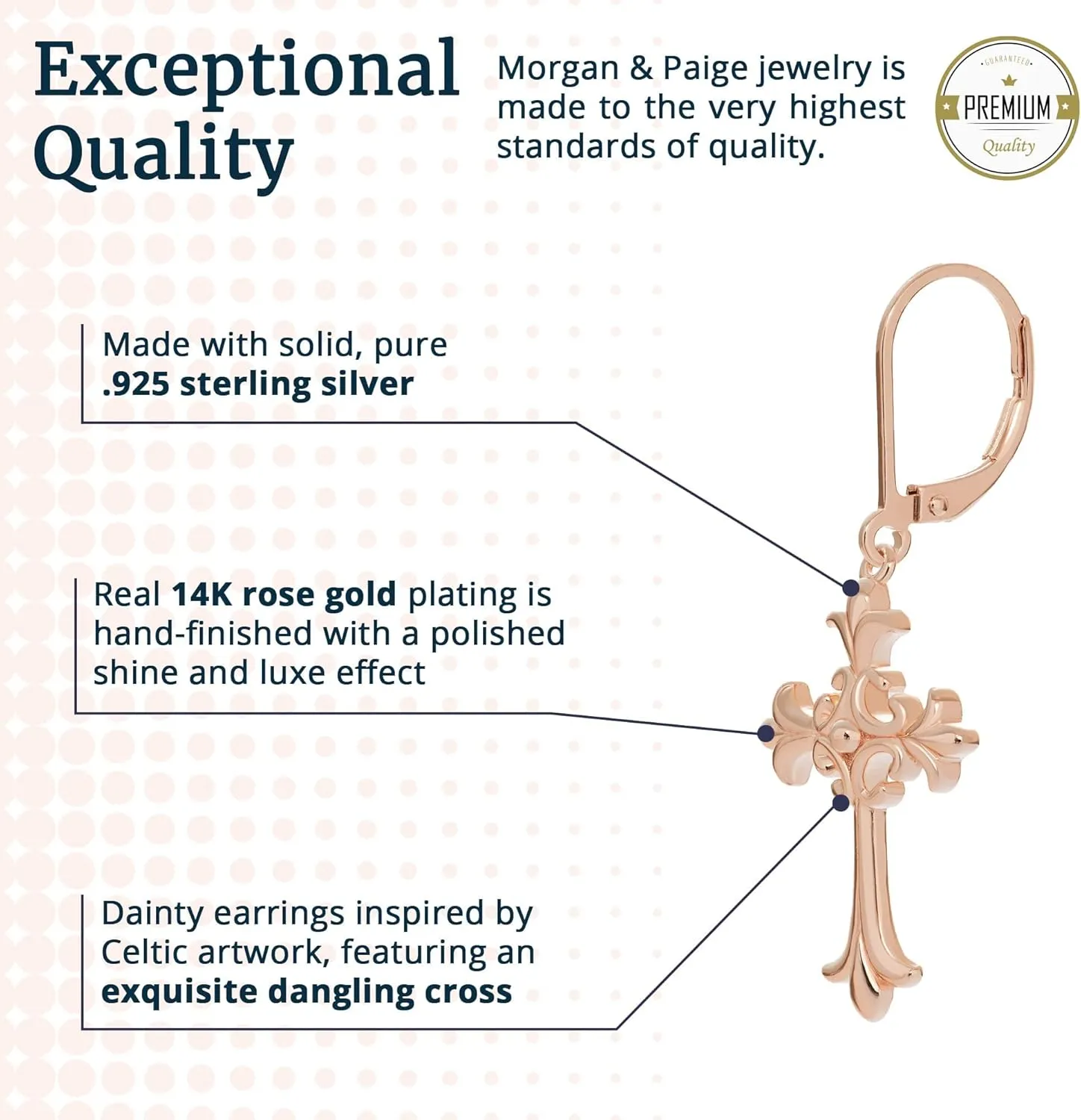 MORGAN & PAIGE .925 Sterling Silver Oxidized, 18k Yellow Gold or 14K Rose Gold Plated Celtic Cross Sterling Silver Earrings - Drop & Dangle or Stud Earrings for Women Hypoallergenic Faith Jewelry