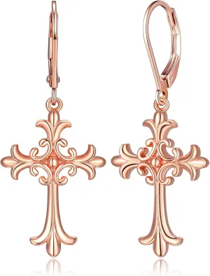 MORGAN & PAIGE .925 Sterling Silver Oxidized, 18k Yellow Gold or 14K Rose Gold Plated Celtic Cross Sterling Silver Earrings - Drop & Dangle or Stud Earrings for Women Hypoallergenic Faith Jewelry