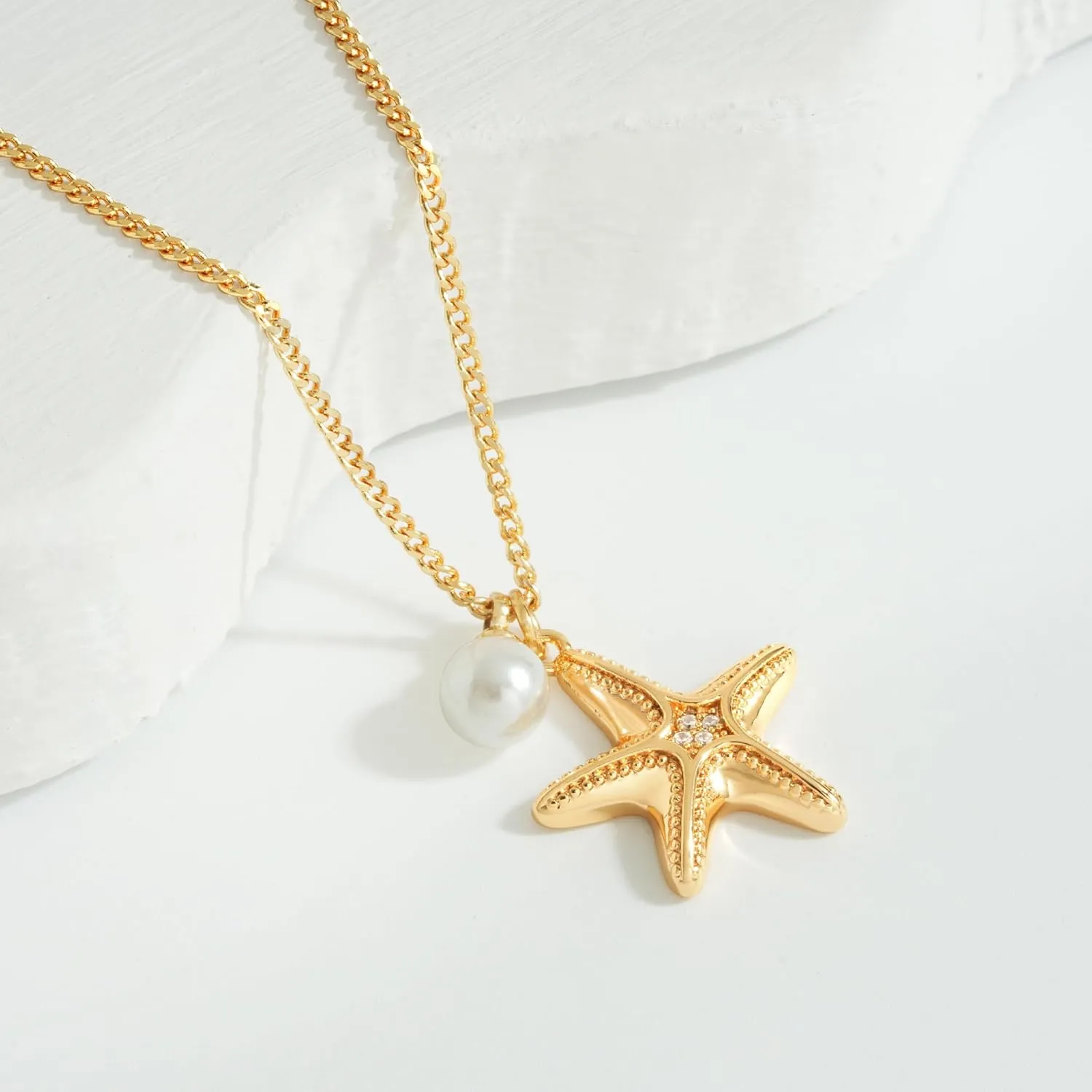 MTMY 14K Gold Plated Shell/Starfish/Anchor/Dolphin Pendant Necklaces Ocean Beach Summer Jewelry for Women