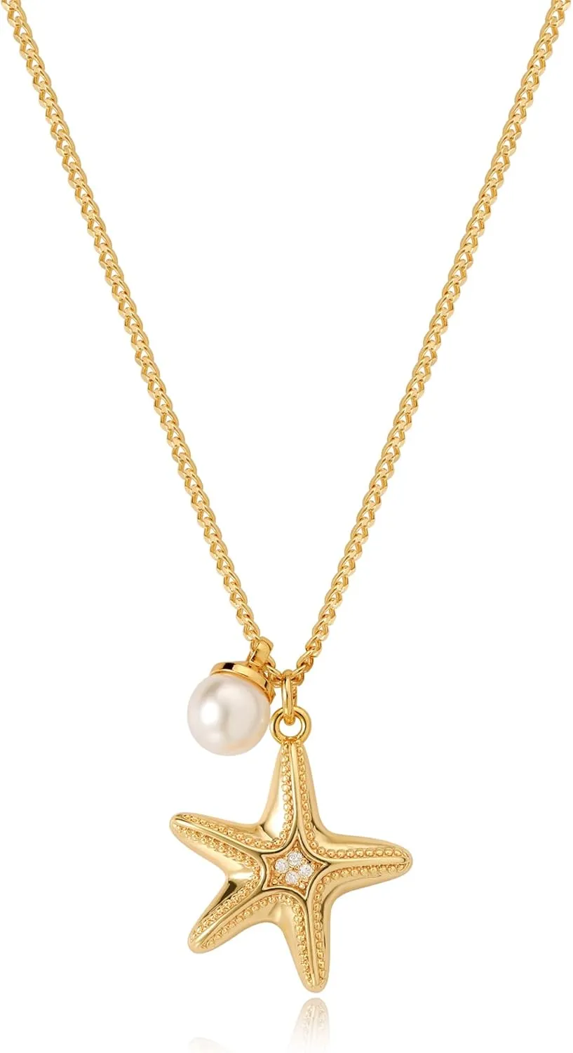 MTMY 14K Gold Plated Shell/Starfish/Anchor/Dolphin Pendant Necklaces Ocean Beach Summer Jewelry for Women