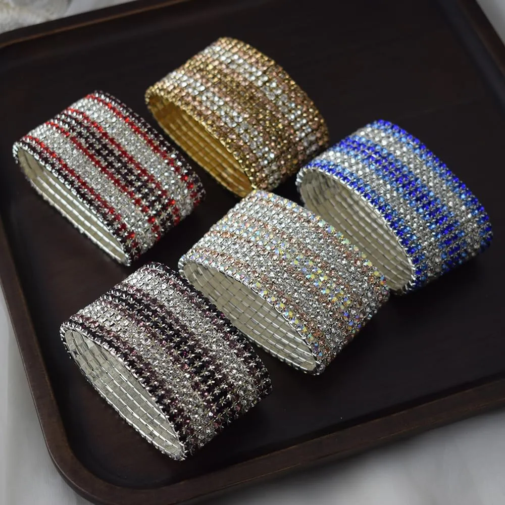 Multicolor Rhinestone Stackable Stretch Bracelets 12 Rows Sparkling Strand Crystal Tennis Bracelet Rhinestone Bracelet Wedding Jewelry for Women Bridal Girls
