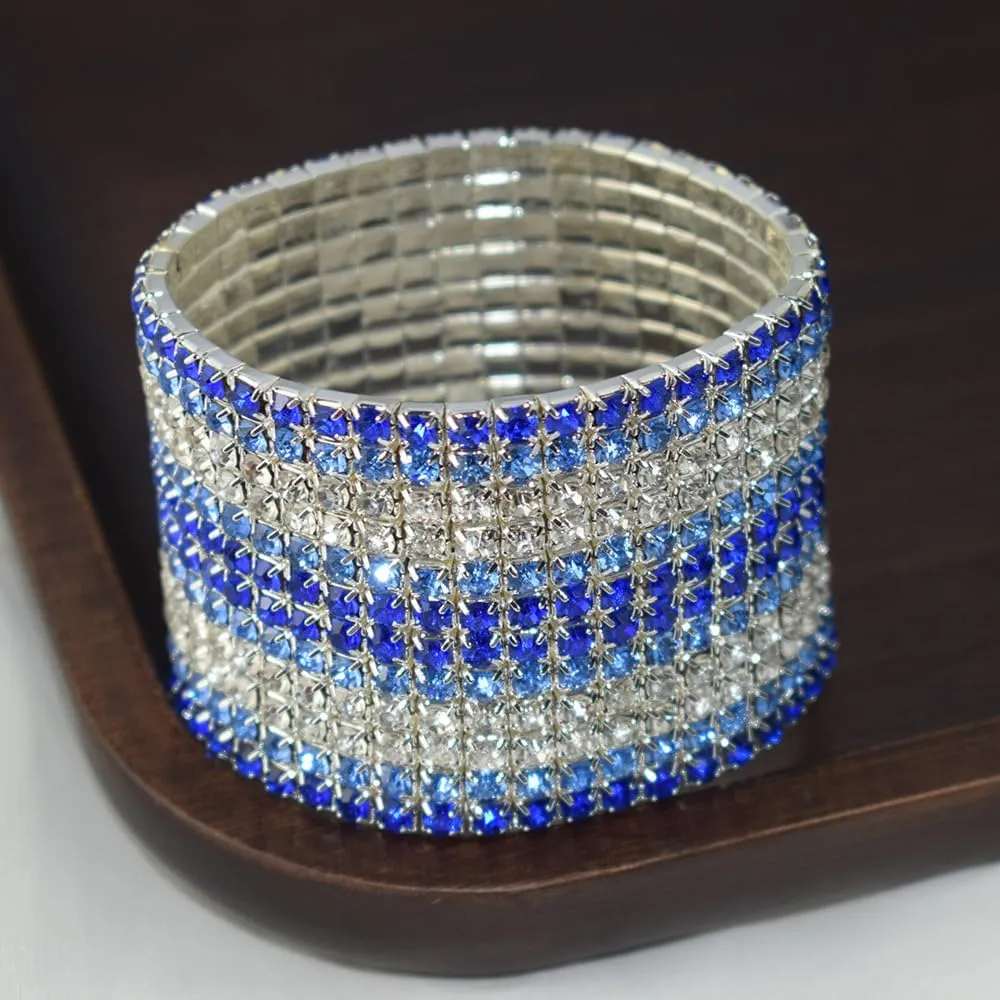 Multicolor Rhinestone Stackable Stretch Bracelets 12 Rows Sparkling Strand Crystal Tennis Bracelet Rhinestone Bracelet Wedding Jewelry for Women Bridal Girls