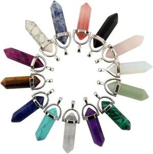 Mutilcolor 14pcs Bullet Shape Healing Pointed Chakra Pendants sugilite Quartz Crystal Stone Charm Randow Color for Necklace Making