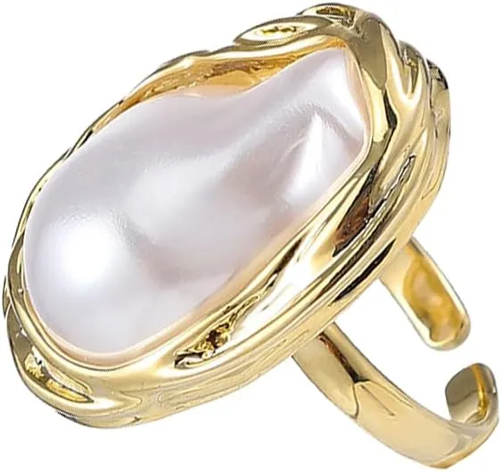 MYANAIL Irregular Pearl Adjustable Ring for Women, Gold Index Finger Ring Jewelry Vintage Chunky Ring