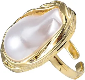 MYANAIL Irregular Pearl Adjustable Ring for Women, Gold Index Finger Ring Jewelry Vintage Chunky Ring