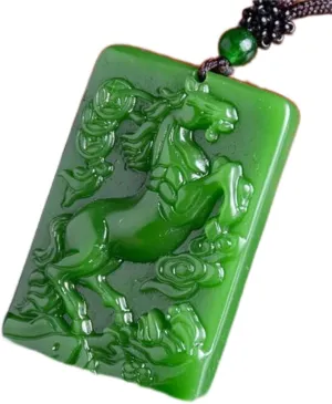 Natural Jasper Jade Horse Pendant Necklace China Hand Carving Jewelry Fashion Jade Pendant Amulet Men Women Gifts (Gem Color : Green)