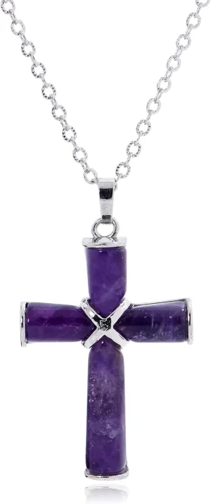 Natural Stone Cross Gemstone Pendants Charms Cross Quartz Healing Charms With 18 inch Chain Jewelry Necklace