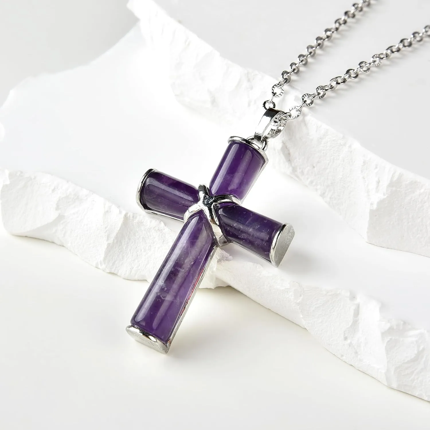 Natural Stone Cross Gemstone Pendants Charms Cross Quartz Healing Charms With 18 inch Chain Jewelry Necklace