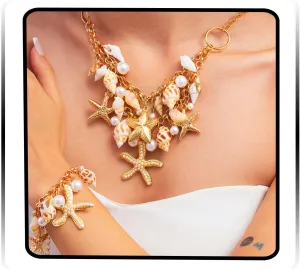 Navoky Seashell Starfish Choker Necklace Gold Layered Sea Shell Summer Necklaces Vacation Beach Jewelry Accessories for Women