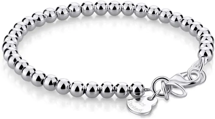 New Women's 925 Sterling Silver Bracelet Minimalist 4-6MM Round Bead Chain Solid Silver Bracelet Charm Jewelry Lobster Claw Clasp