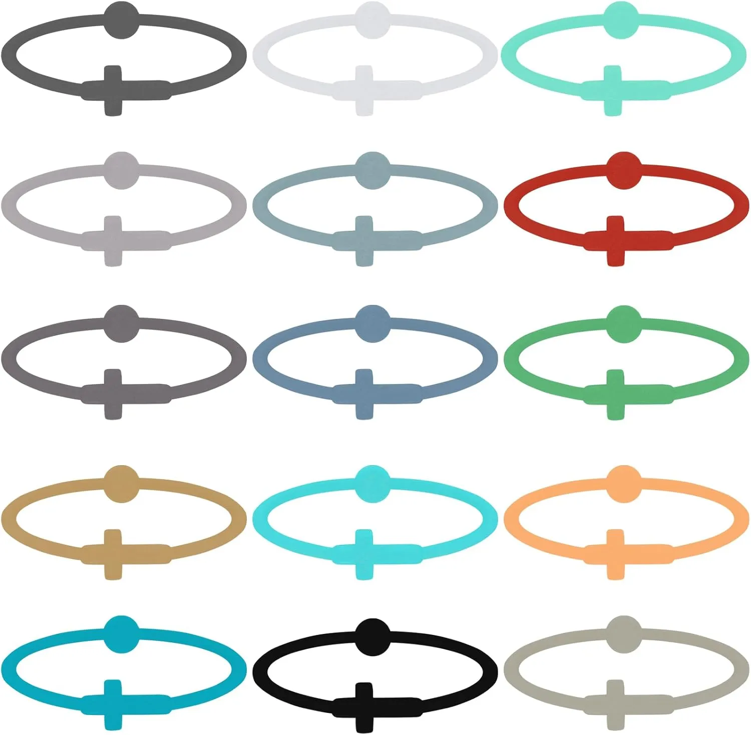 NEWITIN 15 Pieces Cross Bracelets for Women Silicone Cross Bracelet Family Friend Couple Jewelry Friendship Gift for Women Men