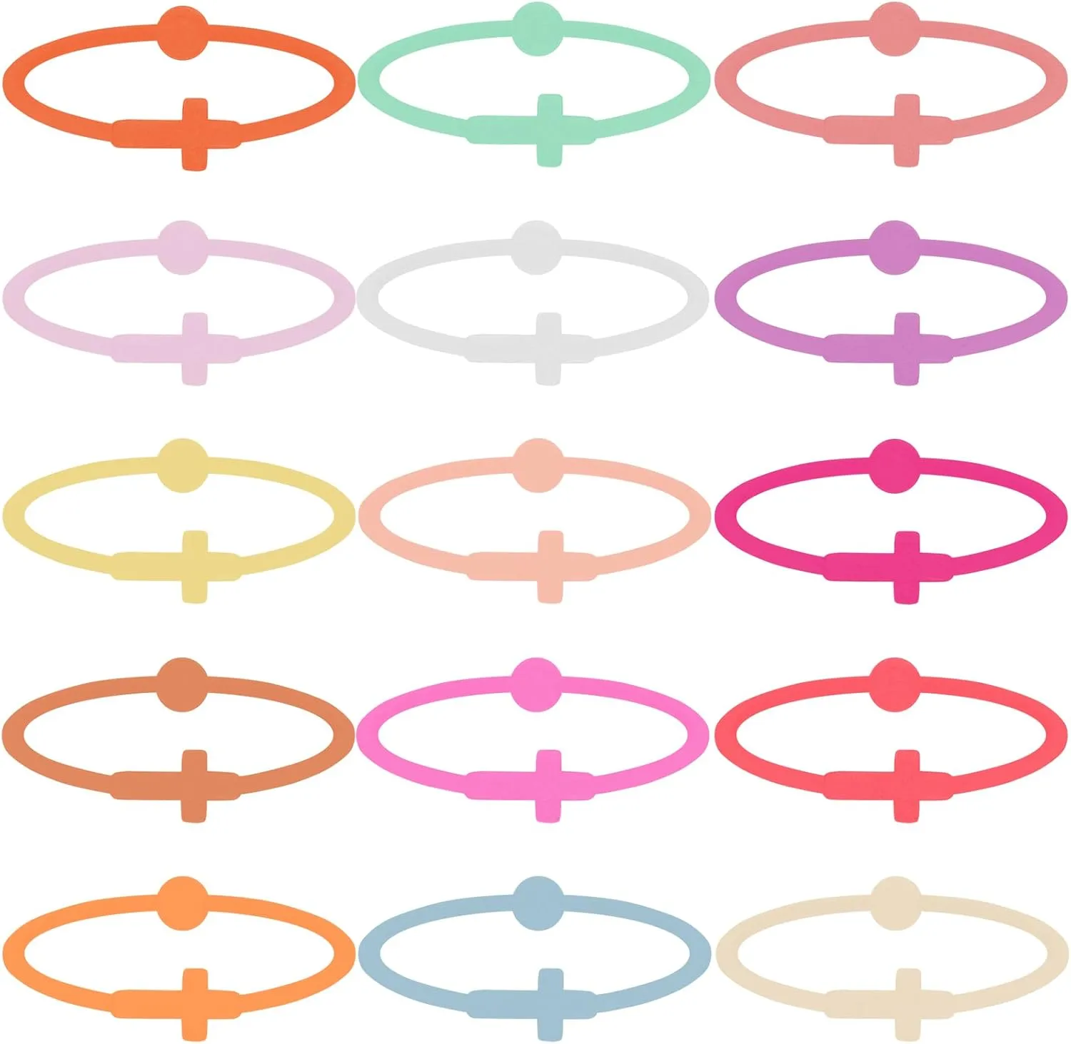 NEWITIN 15 Pieces Cross Bracelets for Women Silicone Cross Bracelet Family Friend Couple Jewelry Friendship Gift for Women Men