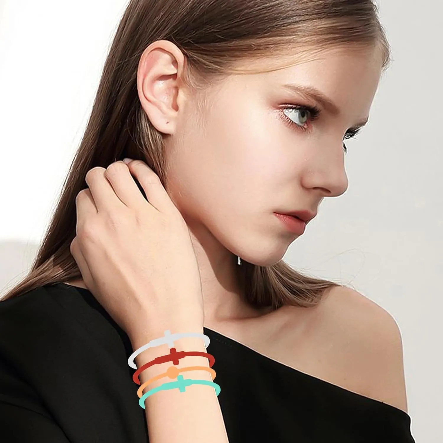 NEWITIN 15 Pieces Cross Bracelets for Women Silicone Cross Bracelet Family Friend Couple Jewelry Friendship Gift for Women Men