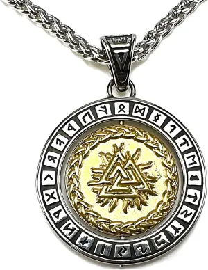 Norse Vikings Odin Compass Talisman Necklace, Stainless Steel chain for men and women Vintage Original men Jewelry norse pagan Viking Mjolnir Hammer Amulet Pendant (Gift Packaging)