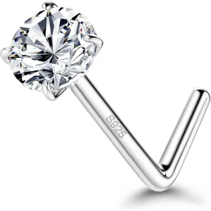 Nose Ring Studs, Moissanite Nose Screw Rings Studs for Women Men, Piercing Jewelry and 925 Sterling Silver with 18K White Gold Vermeil
