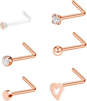 Nose Rings Studs Fake Nose Ring Stud Magnetic 6-Piece Nasal Septum Pierced Earrings Set Stainless Steel Nose Ring Nose Nails