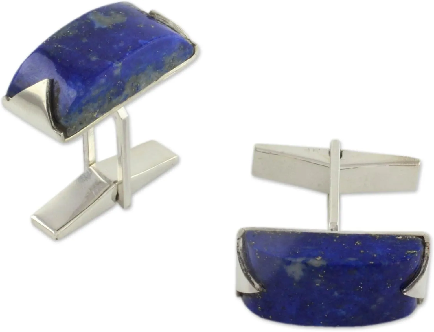 NOVICA Handmade Lapis Lazuli Cufflinks Modern Sterling Silver India Accessories 'Blue Intensity'