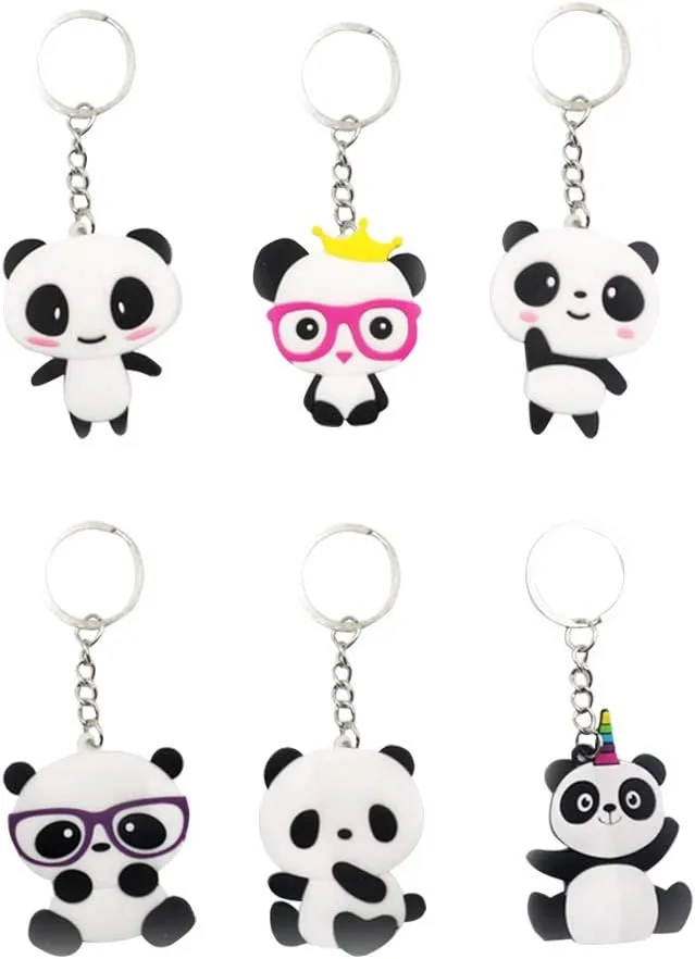 NUOBESTY 6pcs Cartoon Panda Animal Keychains Panda Key Ring Pendants for Purse Bag Key Charm Decorations
