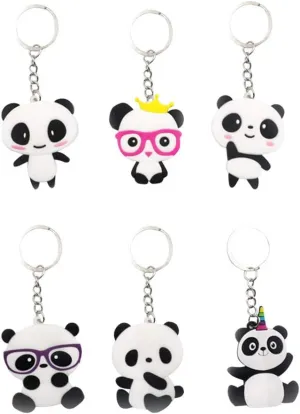 NUOBESTY 6pcs Cartoon Panda Animal Keychains Panda Key Ring Pendants for Purse Bag Key Charm Decorations