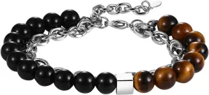 OIDEA Black Tourmaline Bracelets for Men: Triple Protection Bracelet Stainless Steel Chain Beaded Bracelets with Natural Stones of Tiger Eye Tourmaline and Black Obsidian Jewelry Gift