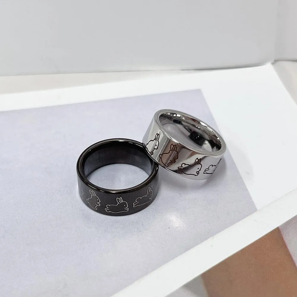 OIDIMS Cute Rabbit Band Ring for Women Men Promise Engagement Wedding Rings for Couples Bunny Animal Funny Stainless Steel Polished Comfort Fit Easter Christmas Friendship Graduation Gift